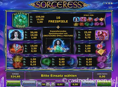 Auszahlungen bei Sorceress Slot